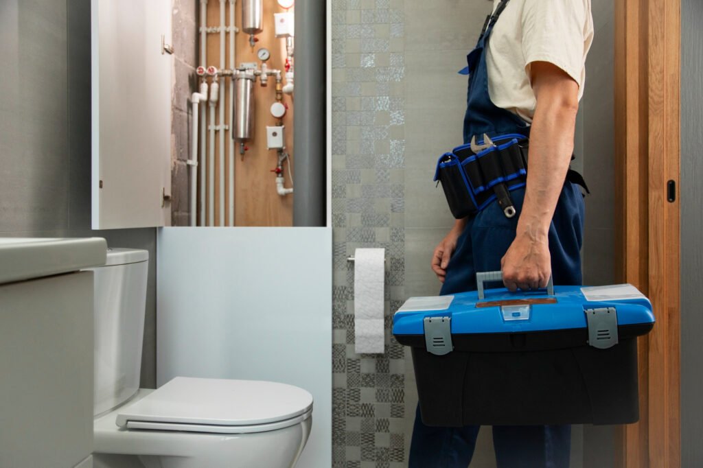 Fontanero instalando sanitarios en un baño de Picassent